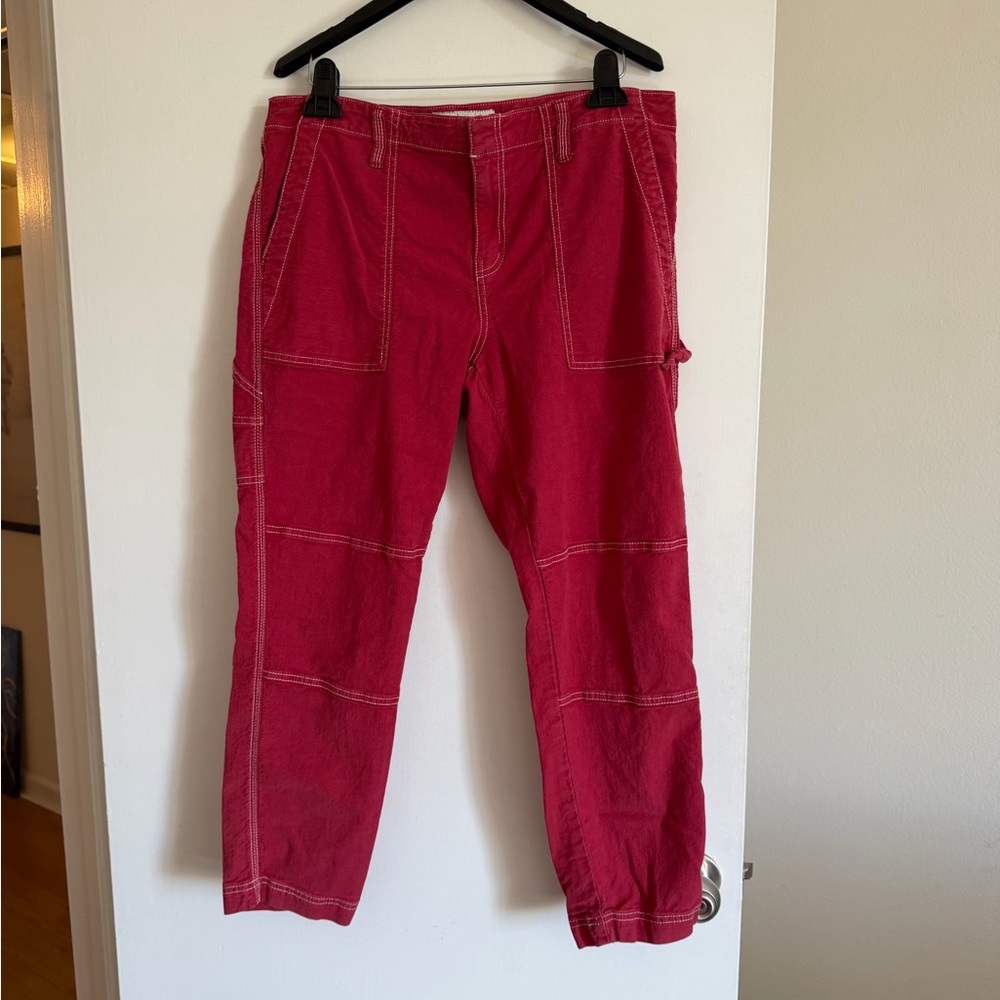 Joie Red Cargo Mid-Rise Pants with Contrast White Stitching size 12 EUC - Picture 4 of 9